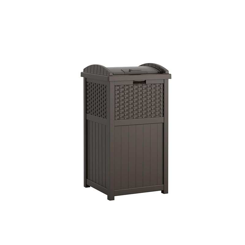 Suncast 33 Gallon Commercial Trashcan Hideaway with Lid, Brown