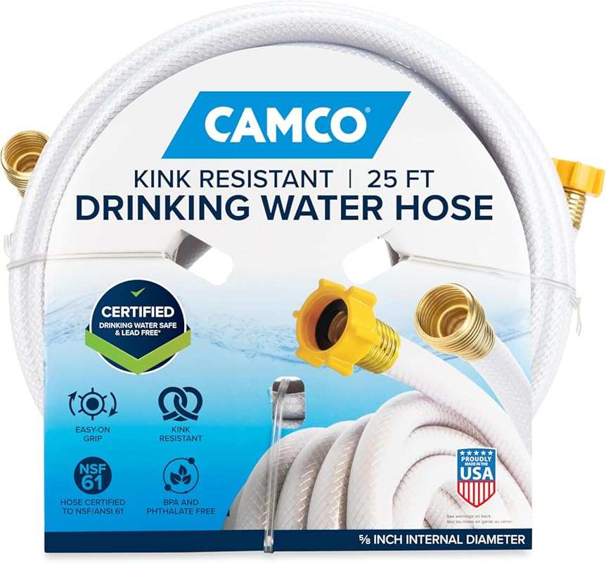Camco TastePure 25-ft RV Drinking Water Hose - Reinforced PVC, Lead/BP