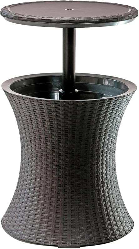 Keter Pacific Cool Bar Patio Side Table with 7.5 Gallon Cooler, Espres