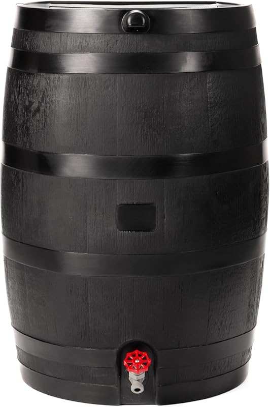 RTS Home Accents 50-Gallon ECO Flat Back Rain Barrel, Black, Made with