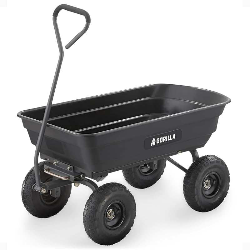Gorilla Carts Poly Garden Dump Cart, 4 Cu Ft, 600 lb Capacity