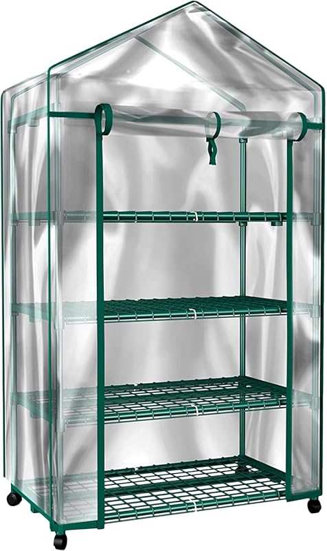 Pure Garden 4-Tier Mini Greenhouse: Portable with Locking Wheels and P