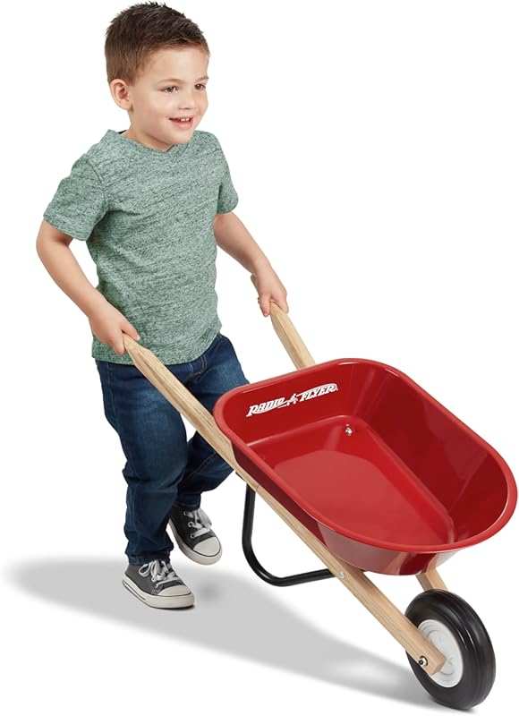 Radio Flyer Classic Kids Steel Wheelbarrow Toy with Wooden Handles and