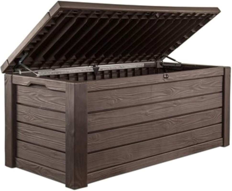 Keter Westwood 150-Gallon Deck Box with Bench Seat & Lockable Lid, Bro