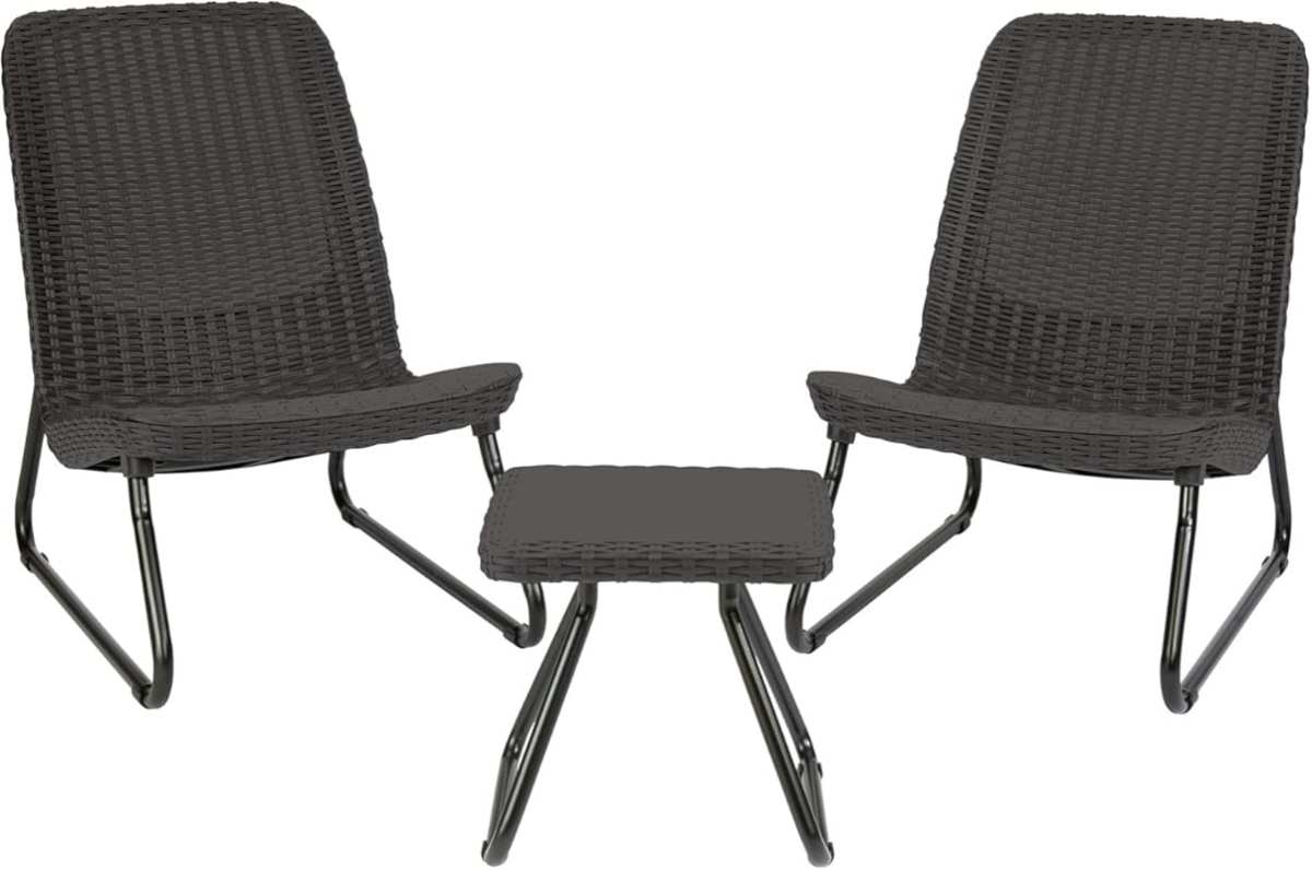 Keter Rio 3-Piece Resin Wicker Patio Set with Side Table for Front Por