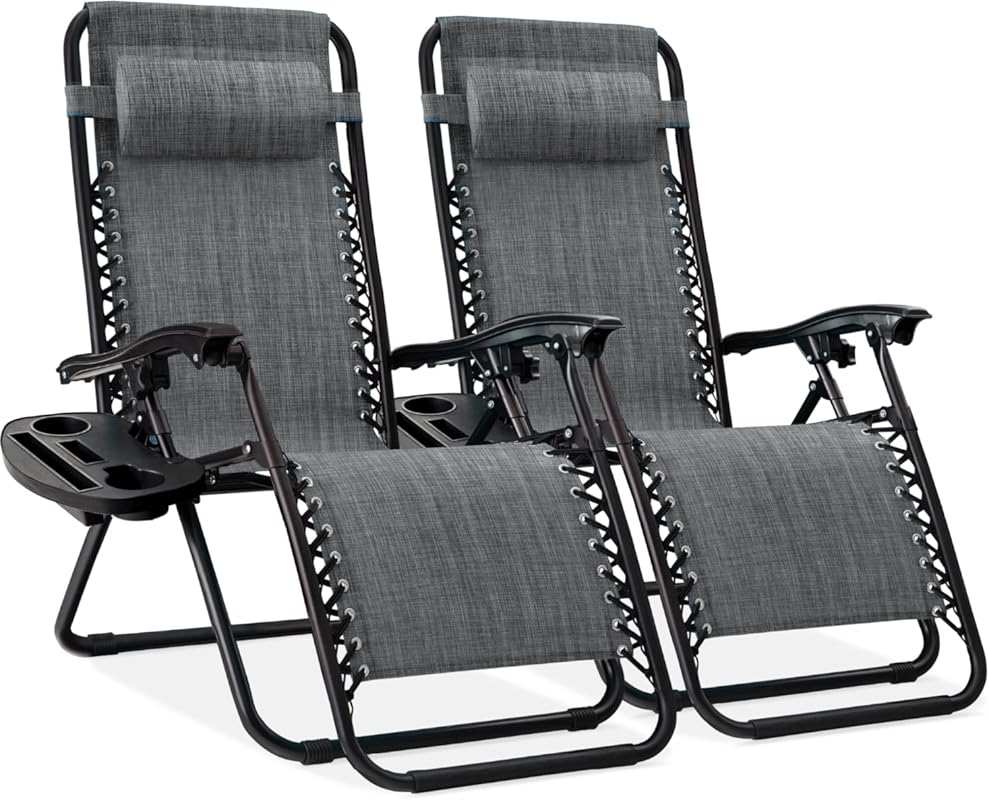 Set of 2 Grey Zero Gravity Lounge Chairs: Adjustable Steel Mesh Reclin