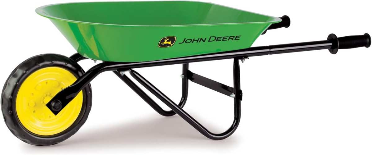 TOMY 34 Inch John Deere Kids Wheelbarrow: Durable Gardening Tool Toy f