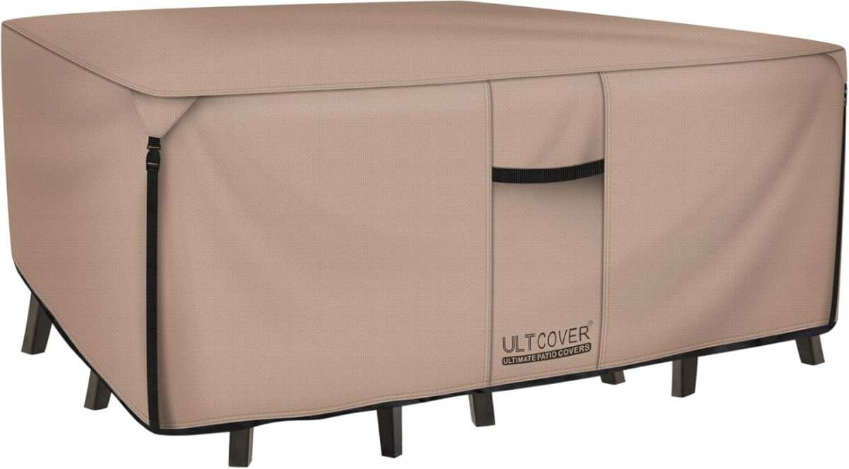 ULTCOVER Heavy Duty 600D Waterproof Rectangular Patio Table Cover for 