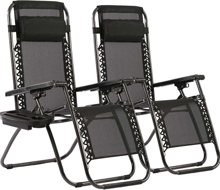 Zero Gravity Lawn Lounge Chairs Set of 2 with Pillow and Cup Holder – Adjustable Reclining Folding Outdoor Chairs for Deck, Beach & Yard