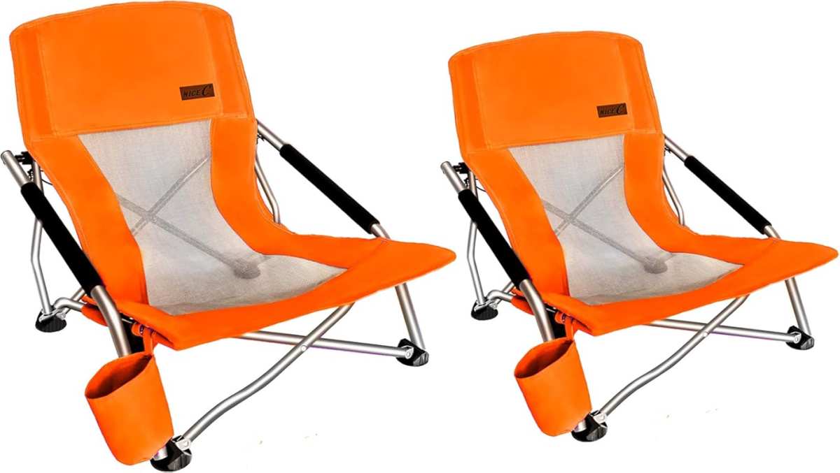Nice C 2-Pack Low Folding Beach Chairs with Cup Holder & Bag for Adult