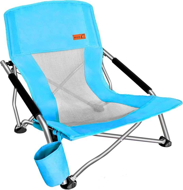 Nice C Low Folding Beach Camping Chair w/ Cup Holder & Carry Bag (Set