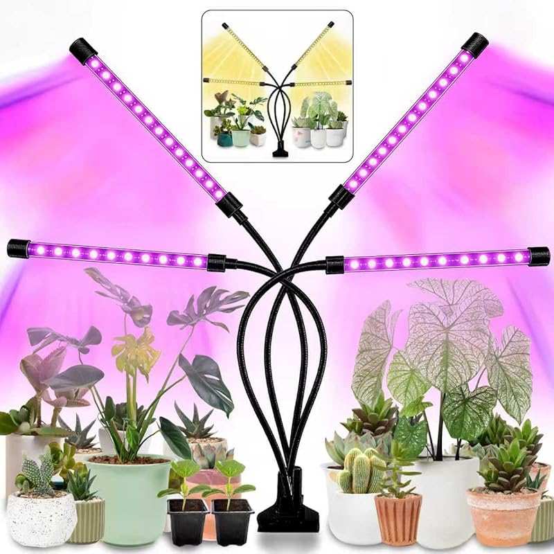 Upgraded 80 LED Full Spectrum Grow Light with Gooseneck, Timer, and Di