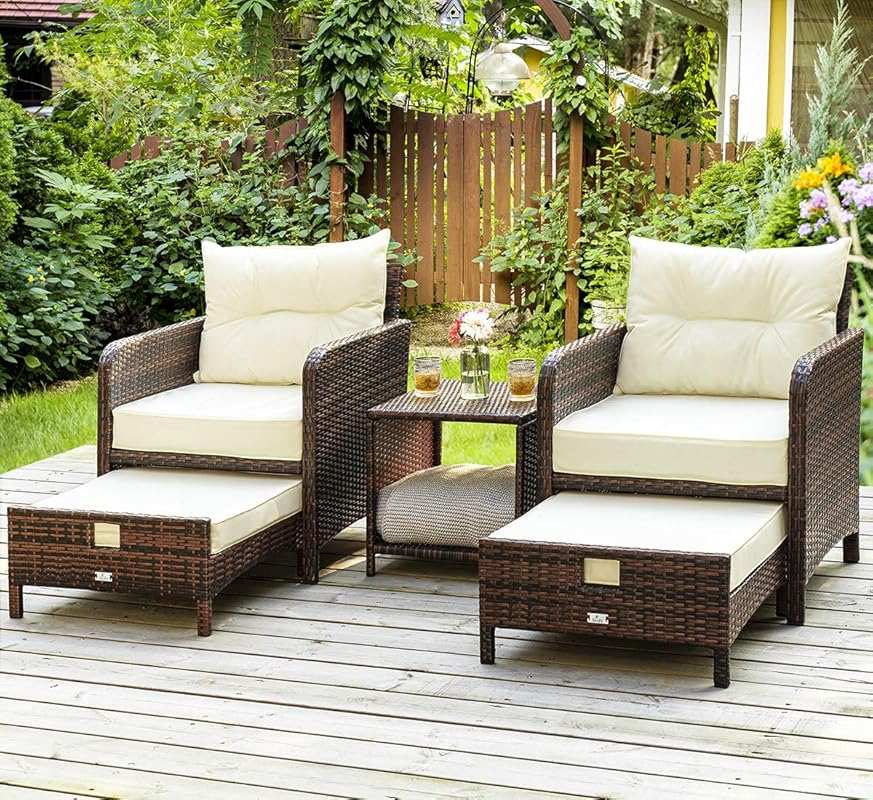 Pamapic 5-Piece Rattan Patio Furniture Set with Ottomans and Coffee Ta