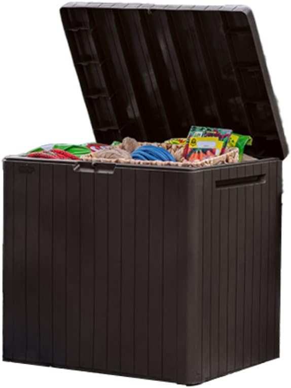 Keter City 30 Gallon Outdoor Storage Box & Side Table for Pool, Garden