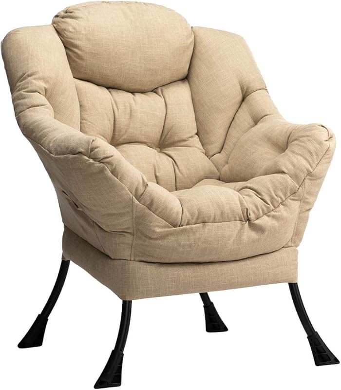 HollyHOME Oversized Cotton-Linen Lazy Chair with Armrest, Side Pocket,