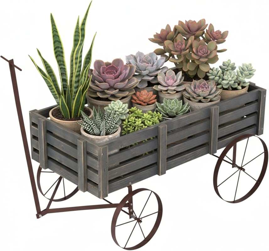 Shine Company Decorative Buckboard Wagon Garden Planter in Gray for Ou