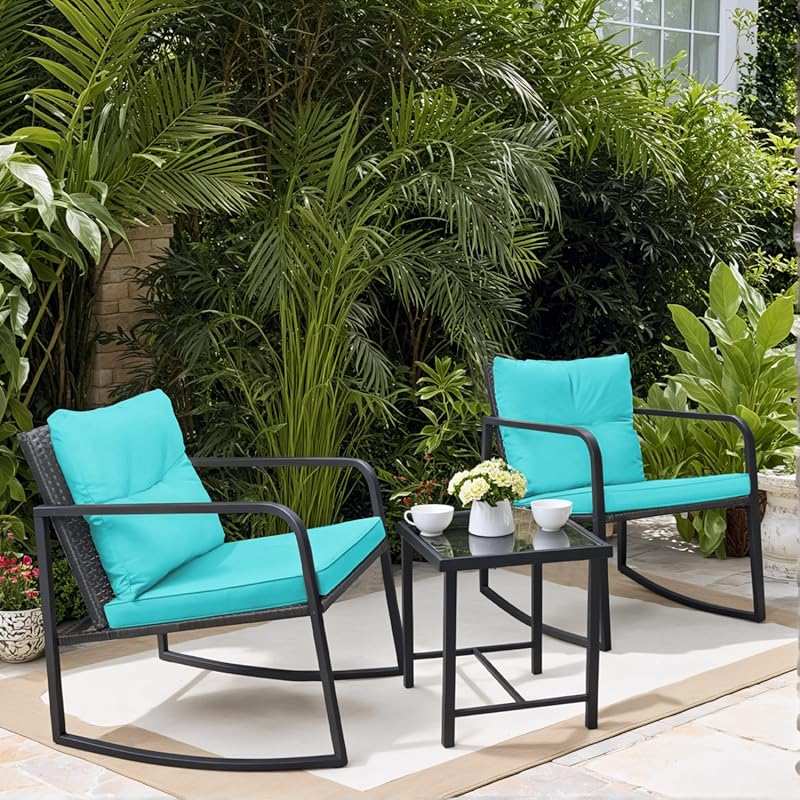 Greesum 3-Piece Rocking Wicker Bistro Set – Outdoor Patio Conversation