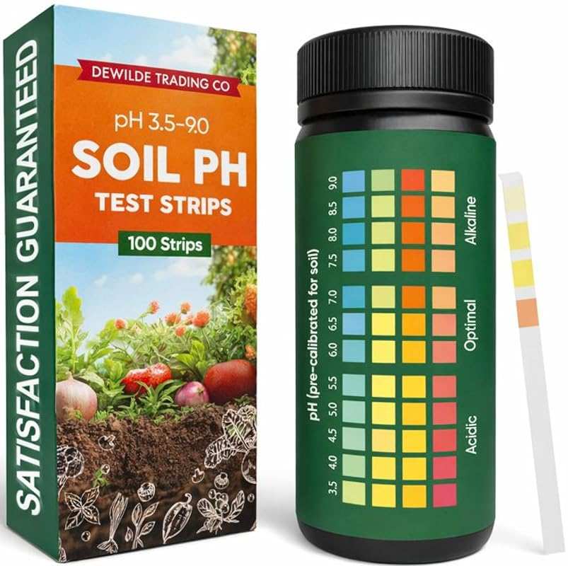 Soil pH Test Kit: 100 Tester Strips (3.5-9 Range) for Garden, Lawn, Co