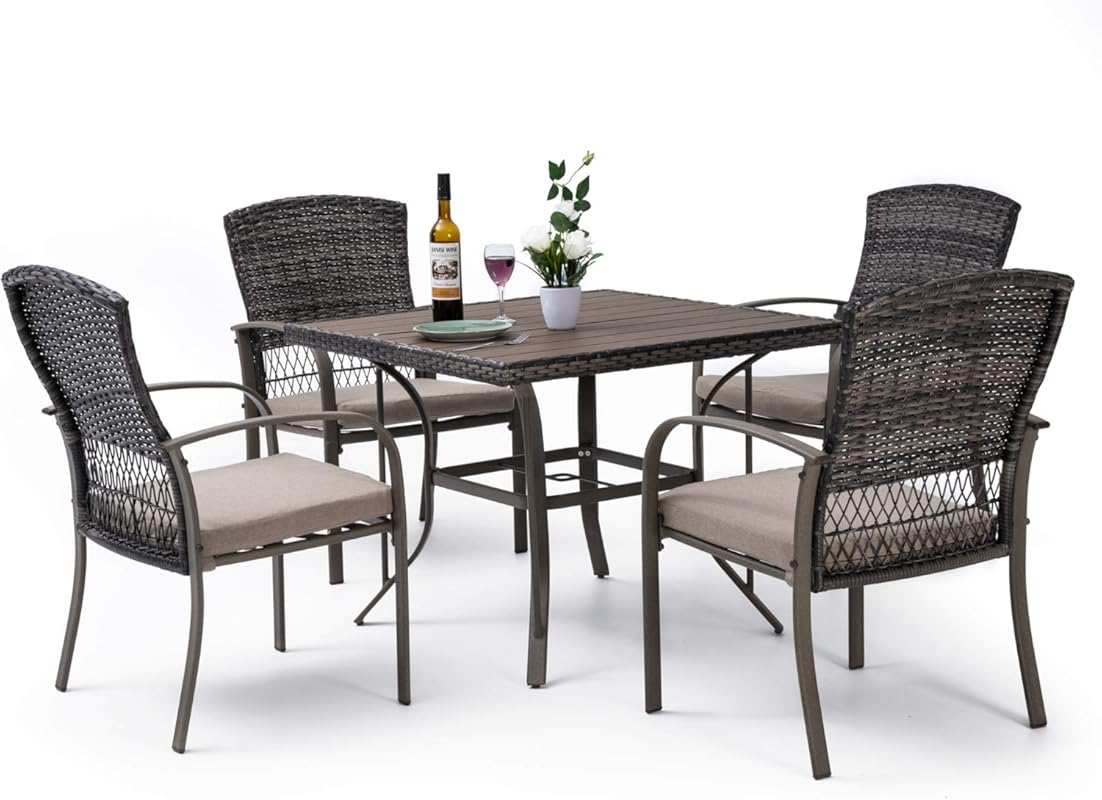 Pamapic Beige 5-Piece Weather-Resistant PE Rattan Patio Dining Set wit