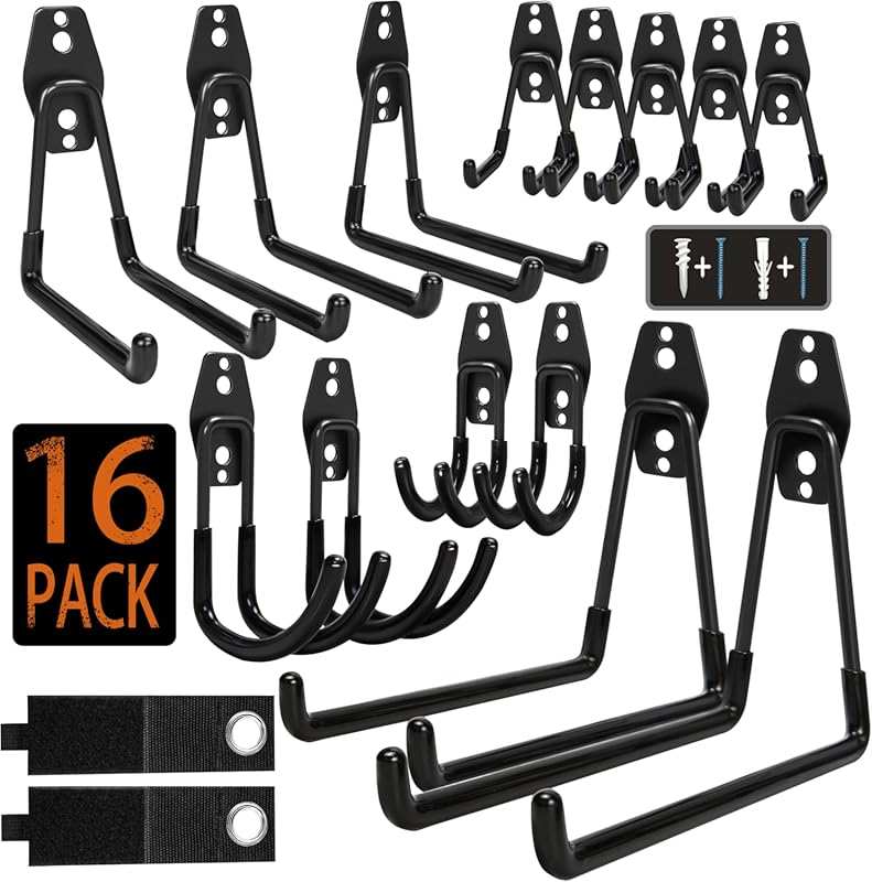 16 Pack Steel Garage Hooks with Anti-Slip Coating, Heavy Duty Wall Mou