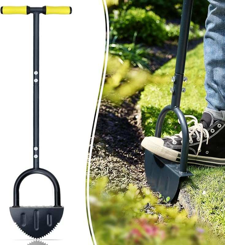 Colwelt Half Moon Lawn Edger with T-Grip & 38-Inch Long Handle for Sidewalk Grass Trimming