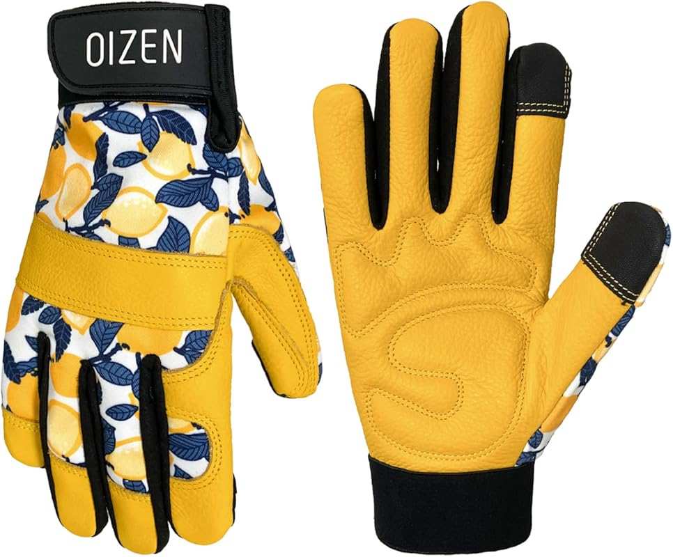 HANDLANDY Cowhide Leather Gardening Gloves: Thorn Proof, Puncture Resi