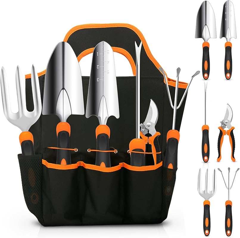 CHRYZTAL Stainless Steel Heavy Duty Gardening Tool Set with Storage To