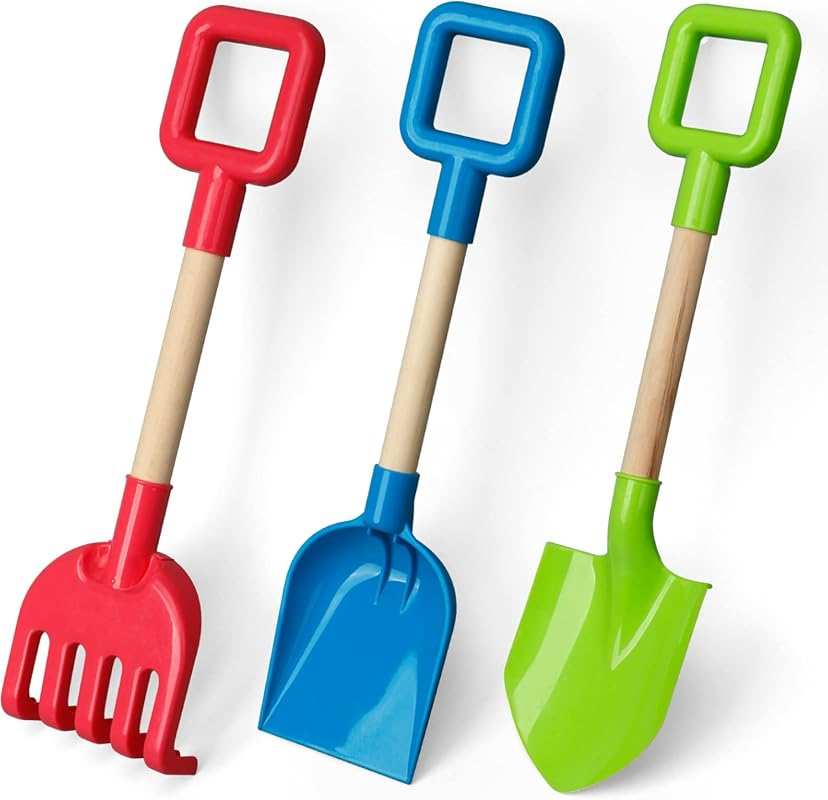 16'' Kids Beach Shovels with Wood Handle, 3-Pack ABS Plastic Sand Spad