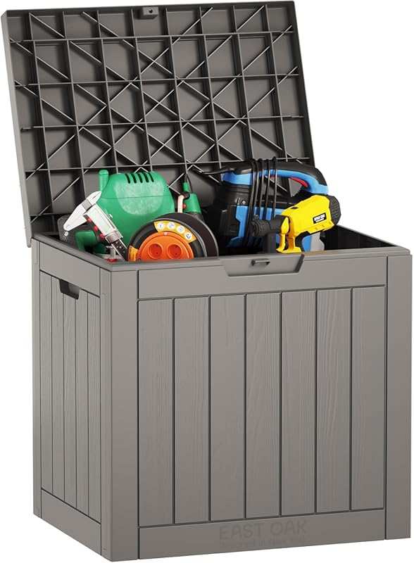 EAST OAK 31 Gallon Grey Waterproof Resin Outdoor Storage Deck Box