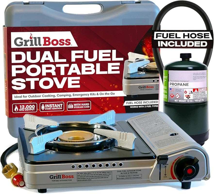 Grill Boss 12,000 BTU Dual Fuel Camp Stove: Propane/Butane, Portable w