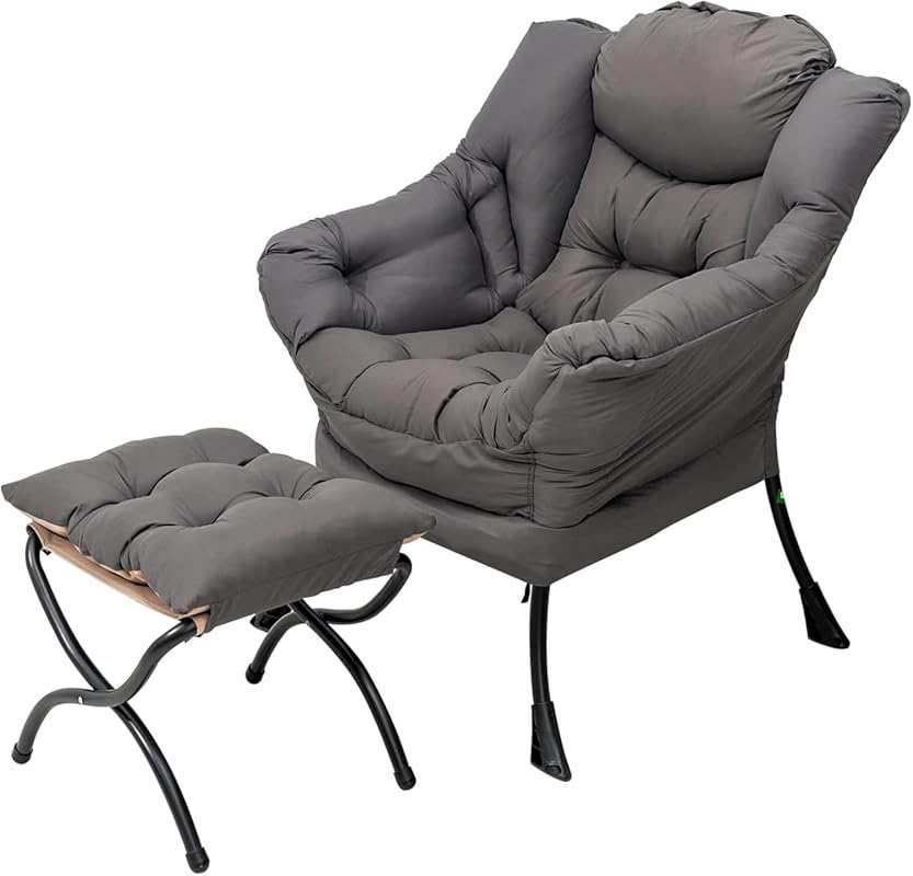 Welnow Recliner with Ottoman: Dark Grey Modern Accent Chair for Small 