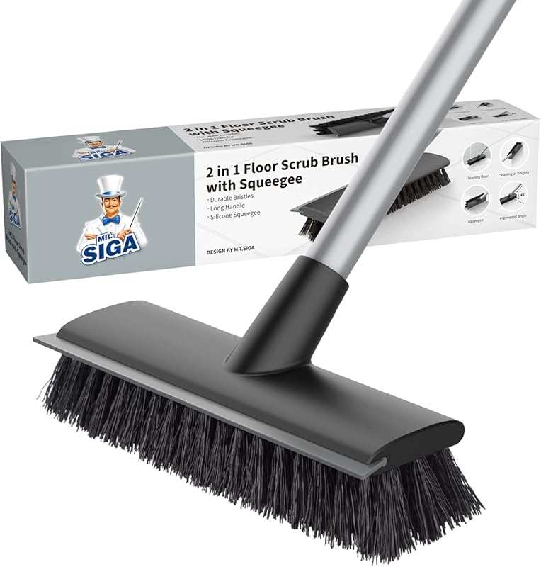 MR.SIGA 2-in-1 Floor Scrub Brush with Long Handle for Versatile Cleani