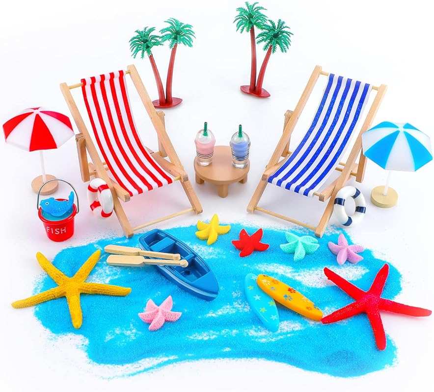 Minatee 25Pcs Beach Miniature Dollhouse Decoration with Umbrella Palm 