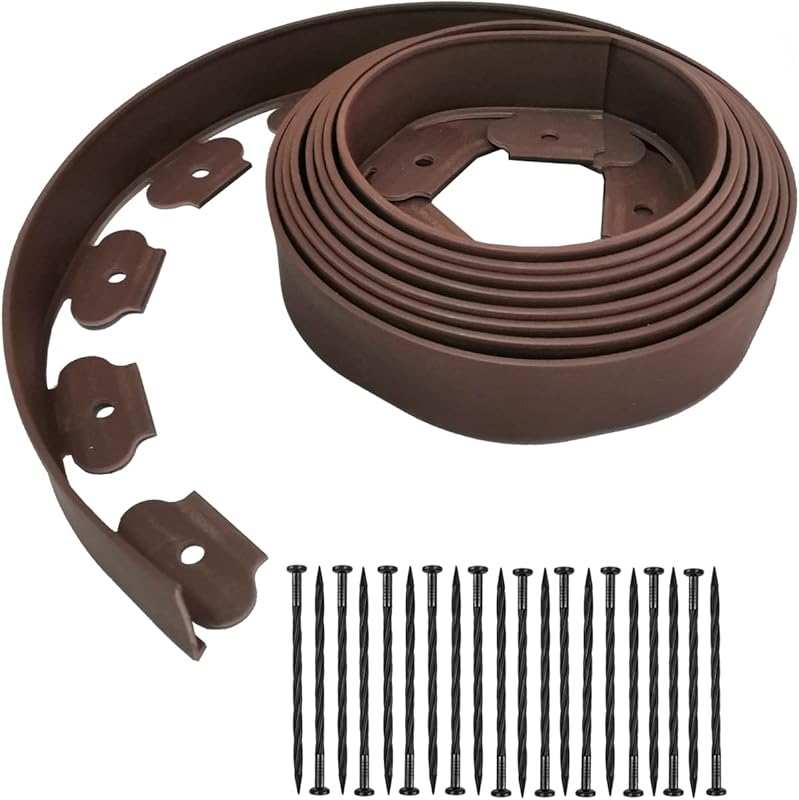 20ft Brown Plastic Landscape Garden Edging with 20 Stakes for Lawn, Ya
