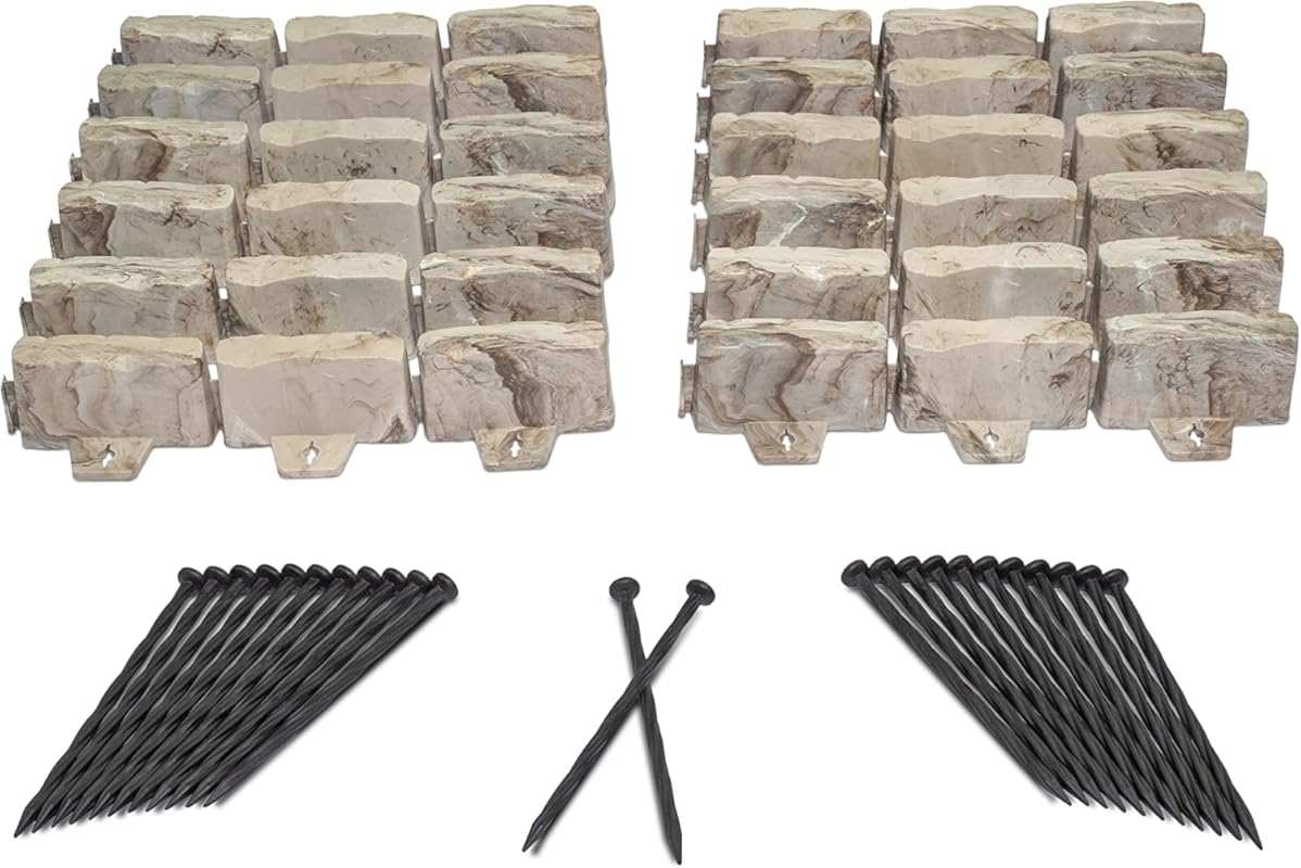 EasyFlex No-Dig Decorative Stone-Look Garden Border with Anchoring Spi