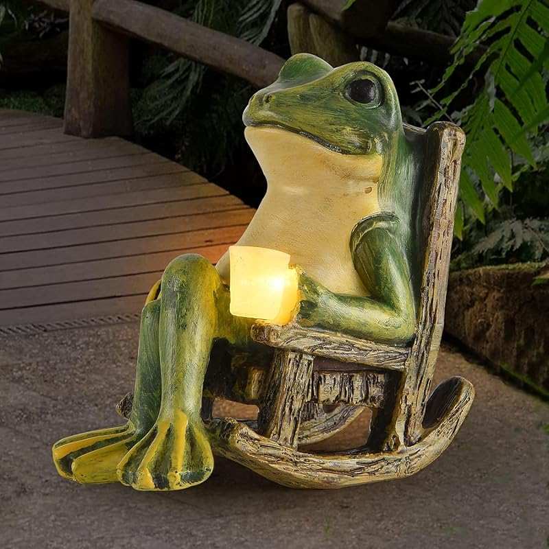Miniature Solar Garden Frog Statue, Fairy Garden Accessories & Outdoor