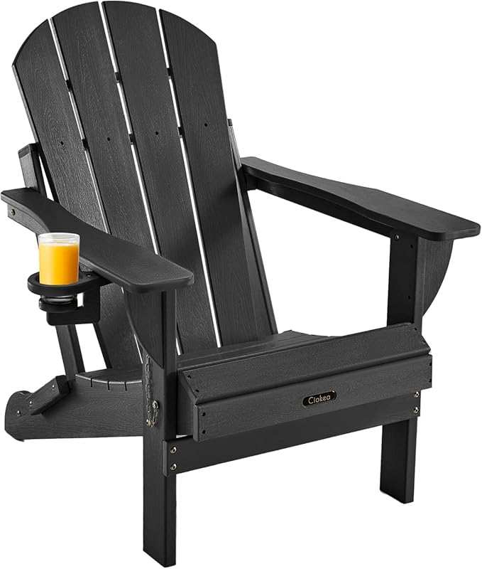 Ciokea Folding Adirondack Chair with Wood Texture, Weather-Resistant H