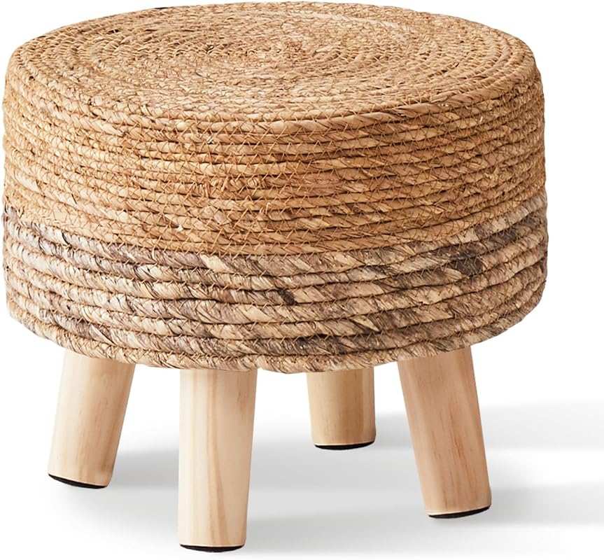 Cpintltr Hand-Woven Sea Grass Ottoman Stool – Padded Round Foot Rest f