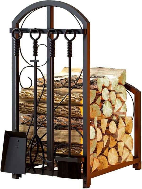 Portable Iron Firewood Storage Rack, Black, 20 Inch
