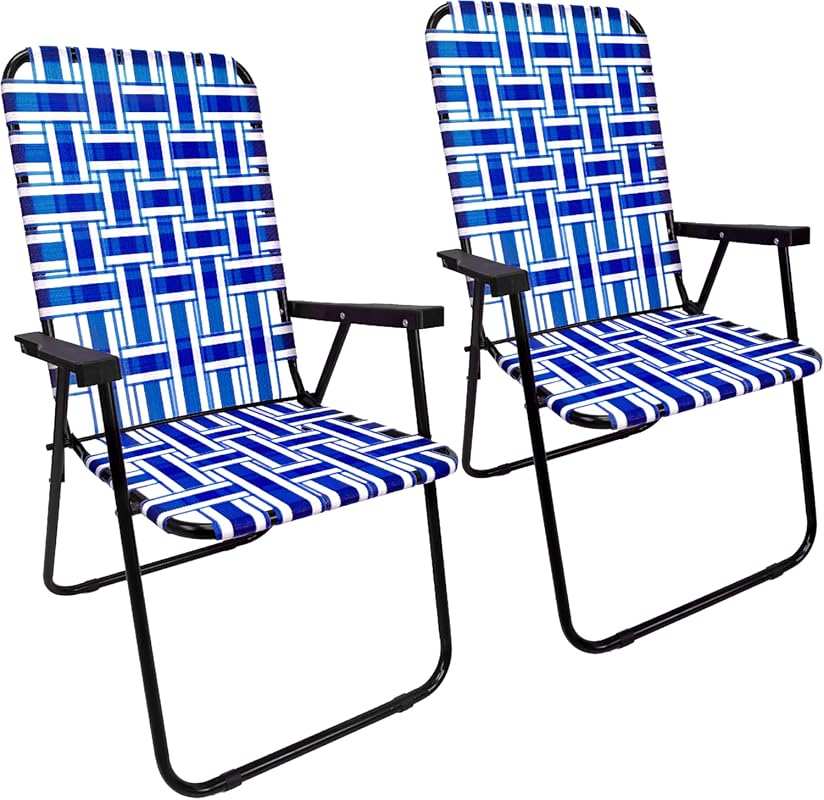 2 Pack Blue Steel Webbing Folding Lawn Chaise Lounger Seat with Wood H