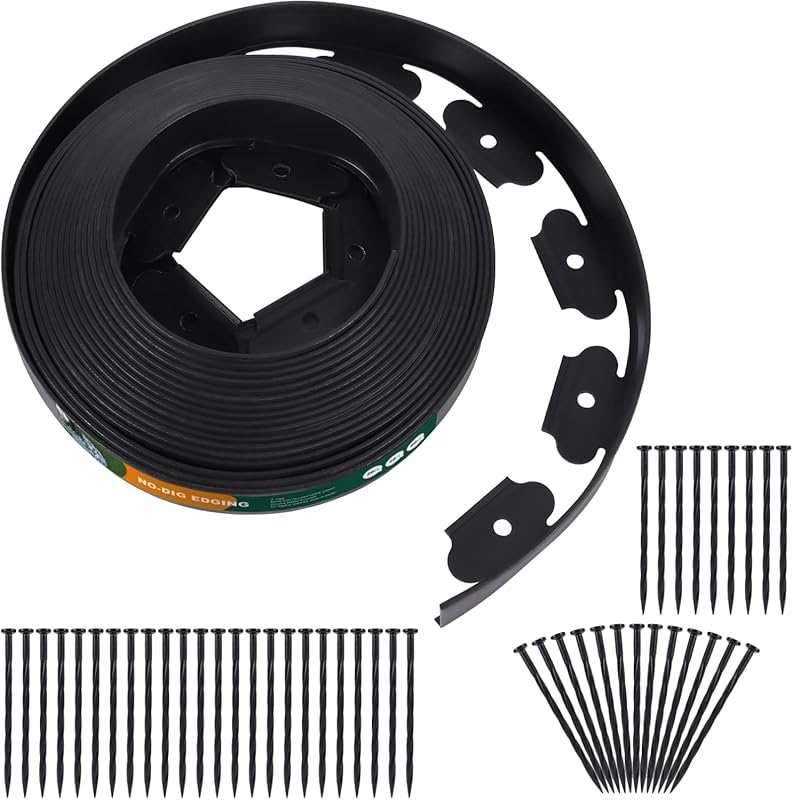 Heavy-Duty 60FT Black Plastic Landscape Edging with 72 Spikes for Easy
