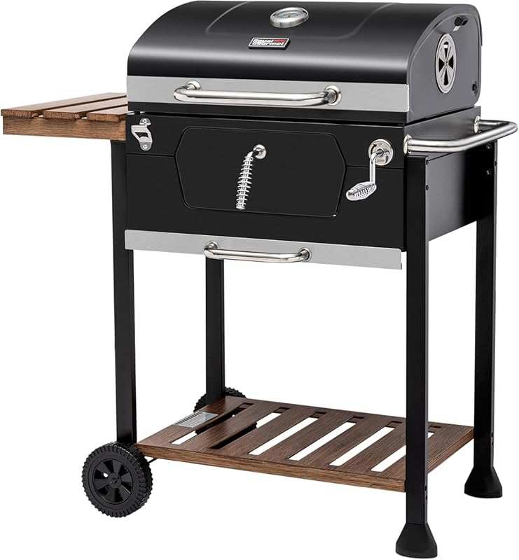Royal Gourmet CD1824M 24-Inch Black Charcoal BBQ Smoker Grill with Fol