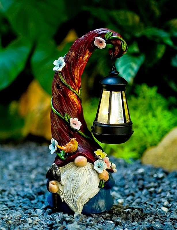 Gnome Garden Decor Statue with Solar Lantern Light, Outdoor Decoration