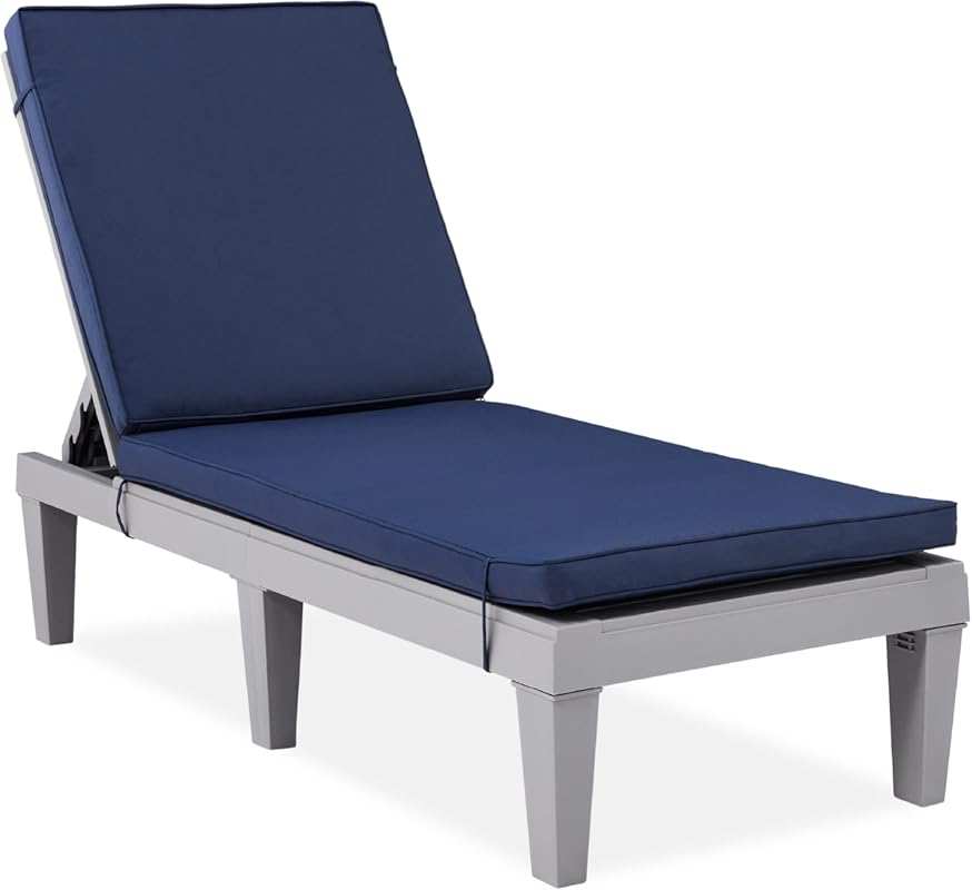 Best Choice Products Resin Patio Chaise Lounger with Cushion, Adjustab