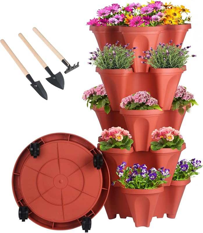 GameXcel 5-Tier Stackable Vertical Planter with Removable Wheels for H