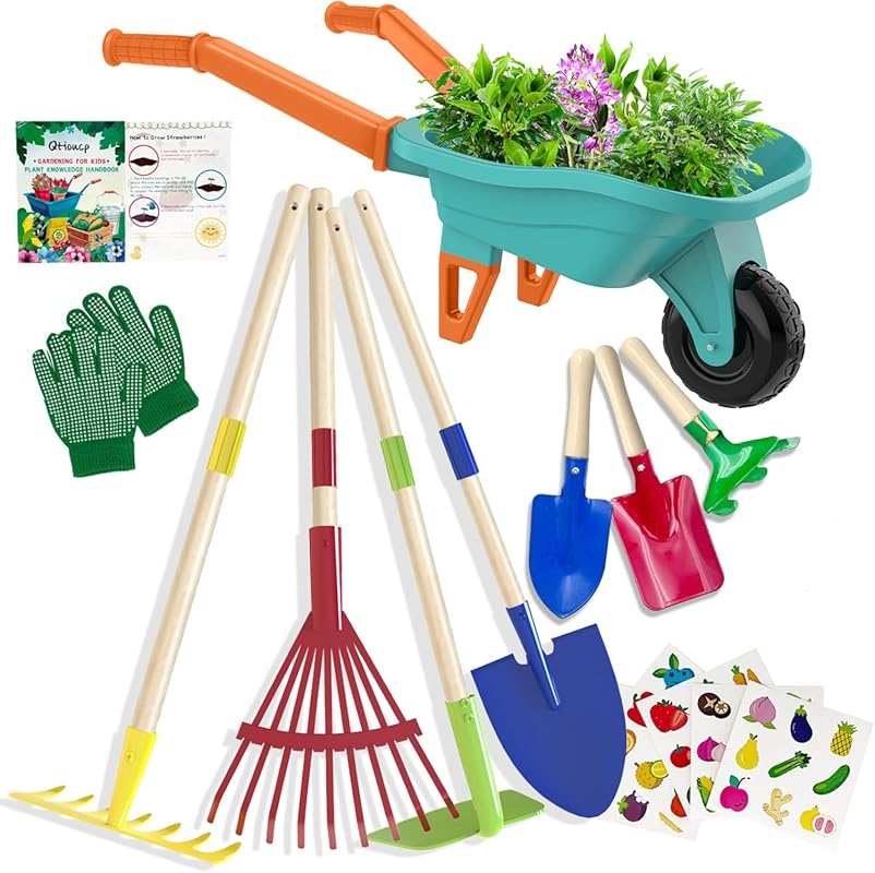 Kids Gardening Tools Outdoor Toy Set: STEM Learning Wheelbarrow for To