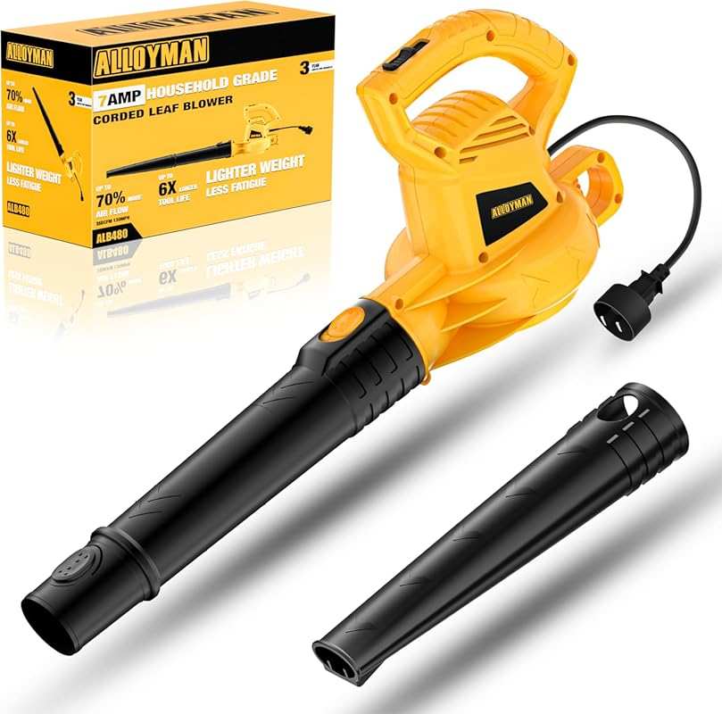 ALLOYMAN Electric Leaf Blower: 7AMP, 130MPH Lightweight & Portable Min