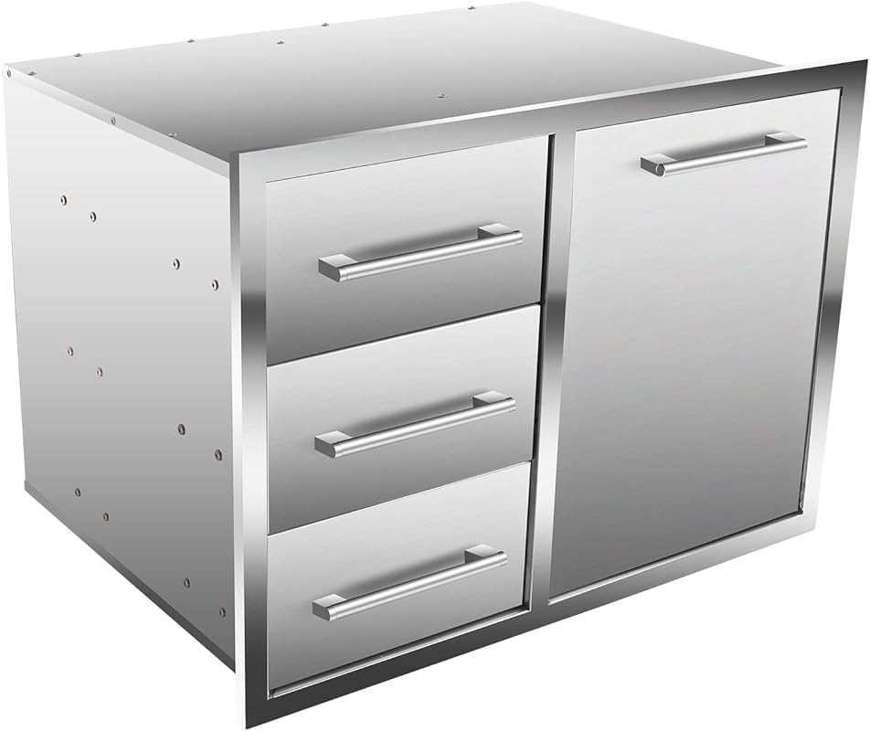 Outdoor Kitchen Drawer Combo - BBQ Access Trash Drawer with Triple Sta