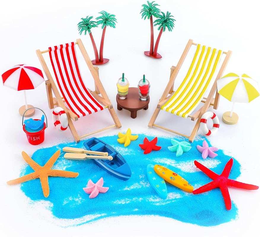 Minatee 25-Piece Beach Miniature Dollhouse Decorations with Chair, Umb