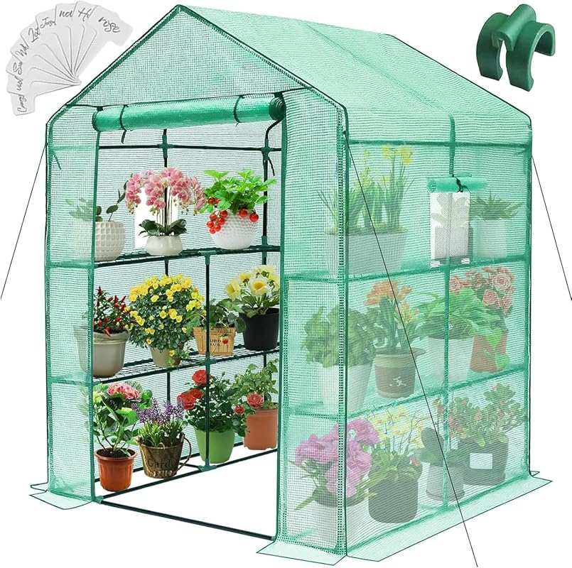 Greengro Outdoor Greenhouse Kit: 57x57x76'' with Window, 3 Tiers, 8 Sh